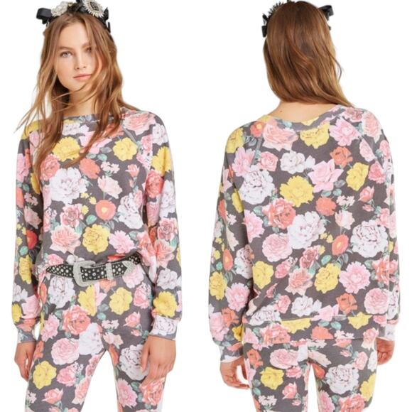 Wildfox Queens Garden Floral Print Matching Set Medium Sweatshirt Joggers Black - Picture 1 of 10